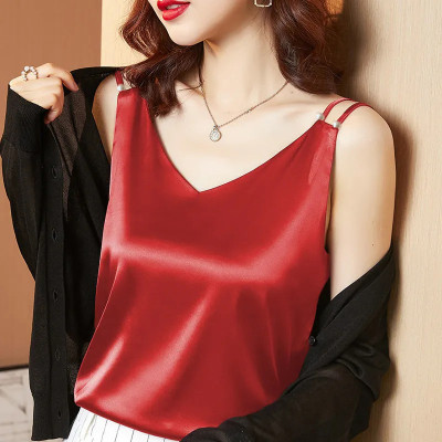 Áo hai dây nữ cổ tim lụa satin cao cấp mặc trong áo blazer, chất vải mịn, mát - NEW DESIGN AO0035