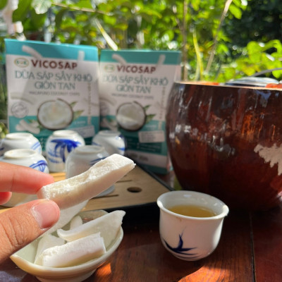 COMBO 3 hộp Dừa sáp sấy giòn cao cấp VICOSAP ít đường đồ ăn vặt healthy đặc sản Trà Vinh