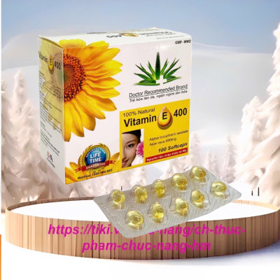 Vitamin E 400IU - Hộp 100 viên nang mềm -Tinh dầu lô hội làm đẹp da, chống lão hóa, ngừa nếp nhăn, Vinaphar