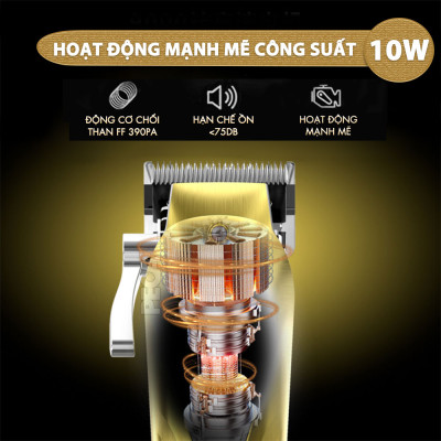 Tông đơ cắt tóc chuyên nghiệp Kemei KM-1698 lưỡi cắt mạ carbon DLC cao cấp công suất siêu mạnh 10W - Chính hãng