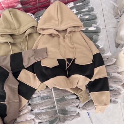 [LZ] Áo khoác Kéo Cao Nỉ Dày Chống Nắng Dáng Lửng Phối Màu Tay Xỏ Ngón 4 Túi Nón To hàng đẹp xitin-A2165