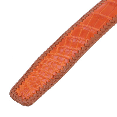 HJ4276-77-78-79 Dây nịt nam da cá sấu Huy Hoàng đan viền đầu kim màu Đen, nâu đất, nâu đỏ, vàng bò
