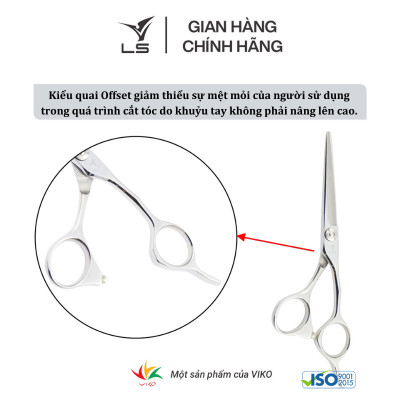 Kéo cắt tóc LS lưỡi thẳng quai offset vênh đỡ ngón cố định JP552