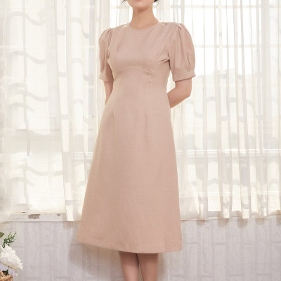 Đầm Midi Công Sở Tay Phồng Xếp Ly Hai Bên Ngực Maxivic, La Mộc LM012239