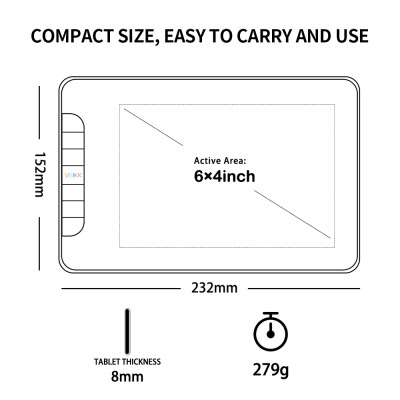 Máy tính bảng đồ họa VEIKK VK640 kỹ thuật số với 8192 mức Độ nhạy áp suất 5080LPI Độ phân giải 250RPS