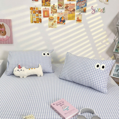 Bộ ga gối cotton đũi LIDACO họa tiết kẻ đôi mắt mềm mát ga nệm bo chun theo kích thước yêu cầu nhiều mẫu lựa chọn