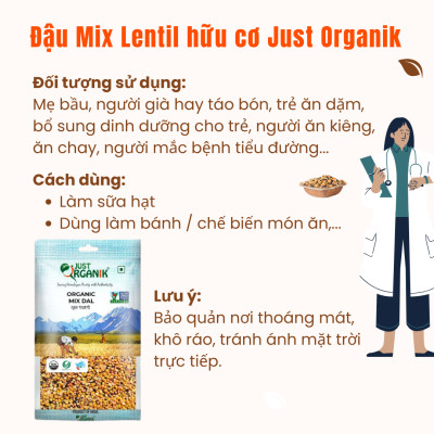 Đậu Mix Hỗn Hợp Hữu Cơ Just Organik Organic Nhập Khẩu Ấn Độ Ăn Dặm Cho Bé Người Ăn Kiêng 500g