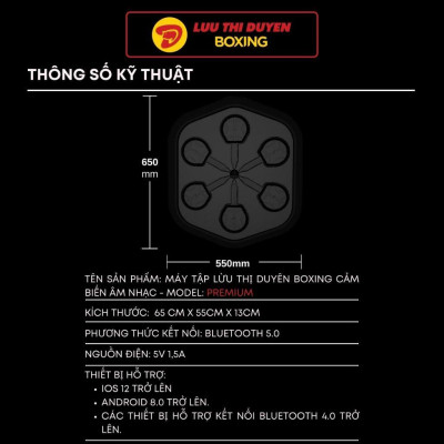 Máy đấm boxing theo nhạc Lừu Thị Duyên Boxing - Cảm biến âm nhạc - Phiên bản Premium