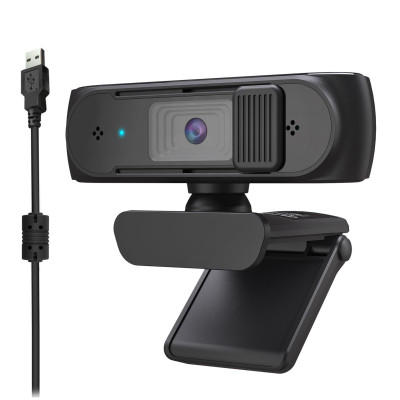 HXSJ S2 USB Webcam 2.5K FHD PC 5MP Webcam with AF Light Correction and Dual Mics for Video, Teaching with Privacy Cover