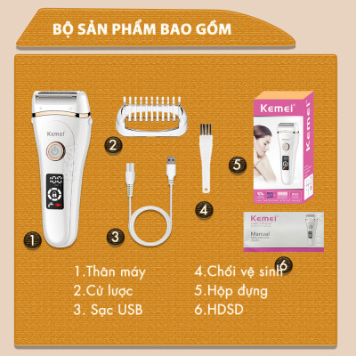 Máy cạo lông Kemei KM-392 chuyên dùng cạo lông toàn thân, bikini sử dụng pin sạc tiện lợi - Chính hãng