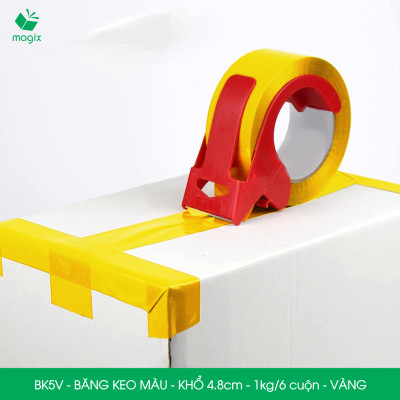 BK5V - 6 cuộn băng keo màu khổ 4.8cm loại 1kg/6 cuộn - Vàng - Băng keo, băng dính đóng hàng