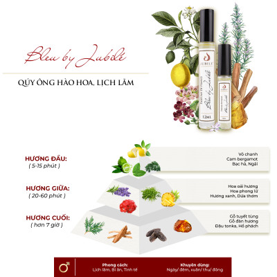 Bleu by Jubilé - Tinh dầu nước hoa Pháp nữ Dạng lăn 12ml Thơm Lâu, Sang Trọng, Quyến Rũ