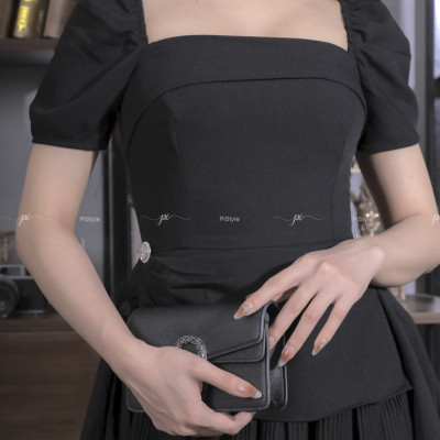 Váy Eo Cách Điệu Màu Đen 23V001 Cao Cấp Pi Style