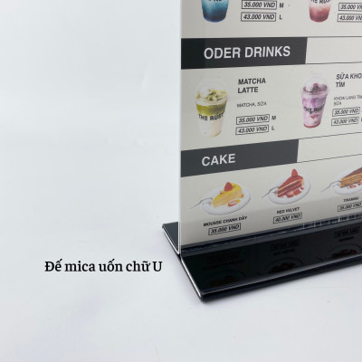 Kệ menu nhà hàng, Standee mica để bàn, Bảng quét mã QR Code, Kệ mica 2 mặt Enter E07-U 150x210mm đế lùa uốn bằng A5 đứng