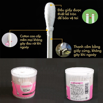Hộp 200 tăm bông ngoáy tai kháng khuẩn Ima Krasimo - Hàng nội địa Nhật Bản nhập khẩu chính hãng