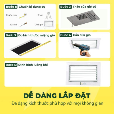 Cửa Gió Nan Bầu Dục, Lưu Thông Không Khí, Sơn Tĩnh Điện, Che Lỗ Trần Thạch Cao, Asia Green ( Giá bao gồm VAT)