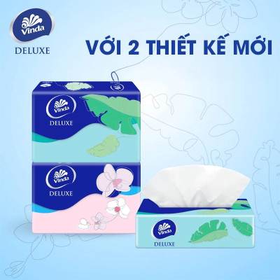[MUA 4 LỐC KHĂN RÚT SIZE M TẶNG 3 GÓI KHĂN RÚT SIZE L + 1 MÓC KHÓA] Khăn giấy rút cao cấp Vinda Deluxe 3 lớp 90 tờ size M (5 Gói)