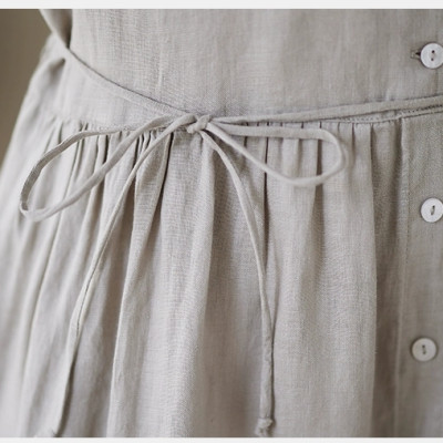 Đầm linen dáng dài, suông công sở cổ tròn linen tay cộc kèm dây eo, đầm đũi form rộng Haint Boutique Da169