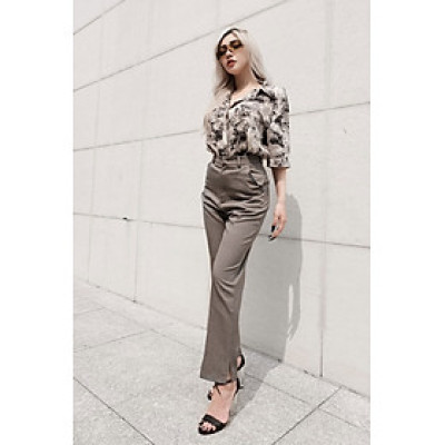 LAAS Quần ống đứng tag túi sọc xám trẻ trung phù hợp đi làm