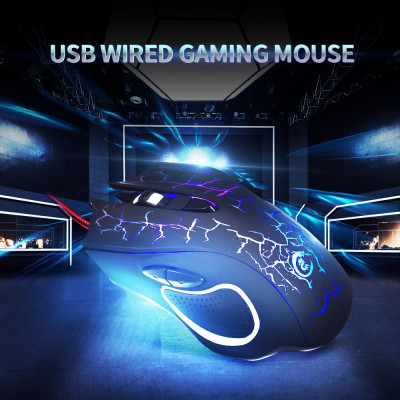 Chuột chơi game quang có dây USB  ánh sáng đầy màu sắc Chuột 6 nút với năm DPI có thể điều chỉnh cho máy tính để bàn
