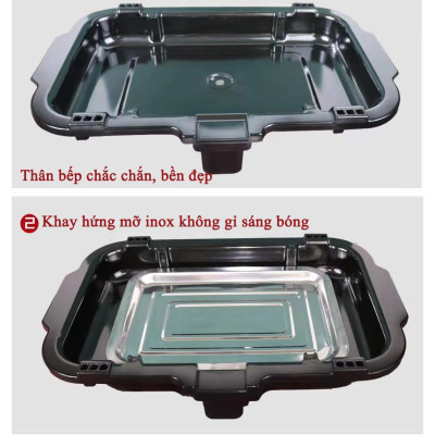 Bếp Nướng Điện, Loại Có Vỉ Chống Dính, Bếp Nướng Điện Không Khói Electric Barbecue Grill, Công Suất 2000w - Hàng Nhập Khẩu