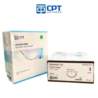 Chỉ phẫu thuật tự tiêu tan chậm CPT Trustigut (C) Chromic Catgut số 1 - C50A40
