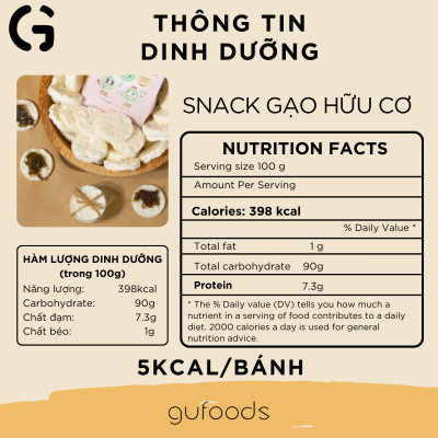 Bánh snack ăn dặm hữu cơ cho bé GUfoods - Thành phần gạo organic, Không gia vị, Dễ Tiêu hoá, Phù hợp cho bé từ 1 tuổi