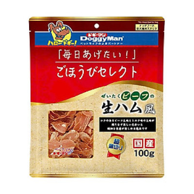 DoggyMan Giăm bông sấy vị thịt gà và thịt bò - Bánh thưởng thơm vị gà , đậm vj ngon [ Túi 100g ]