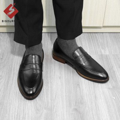 Giày Loafer Nam ĐẾ PHÍP Da Bò Cao Cấp SIGOURNEY Màu Đen Trơn SCC01 Bảo Hành 18 Tháng
