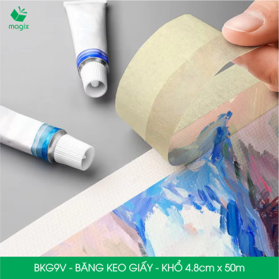 BKG9V - Block 3 cuộn băng keo giấy khổ 4.8cm x 50m - Băng dính giấy viết được, chặn màu sơn