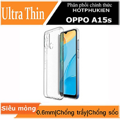 Ốp lưng silicon dẻo cho Oppo A15 / Oppo A15s hiệu Ultra Thin trong suốt mỏng 0.6mm độ trong tuyệt đối chống trầy xước - Hàng nhập khẩu