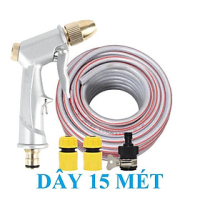  Bộ dây vòi xịt nước rửa xe, tưới cây . tăng áp 3 lần, loại 15m 206701 đầu đồng,cút,nối đen+ tặng đai