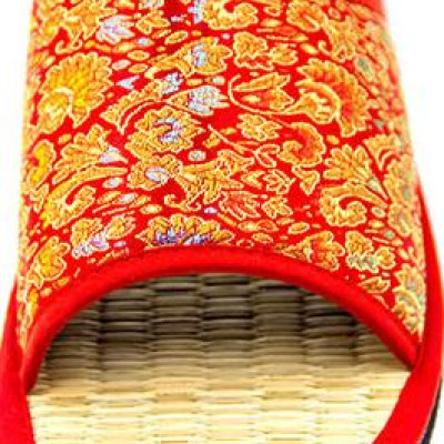 Dép chiếu Hương Quế DCQ-50 làm từ lụa tơ tằm - vải cotton - lớp đế cao su xốp cho đôi chân thơm - mát và khô thoáng - Đỏ