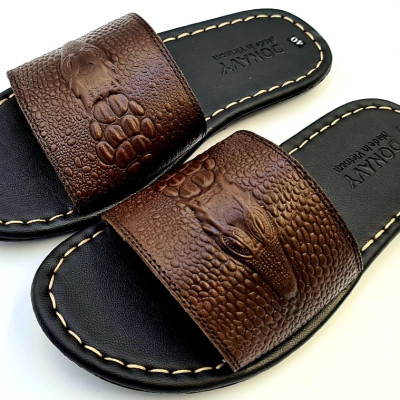 Dép Quai Ngang Nam Da Bò Thật 100%,DONAVY Kiểu Đầu Cá Sấu Đi Rất Nhẹ Và Êm DCSDN