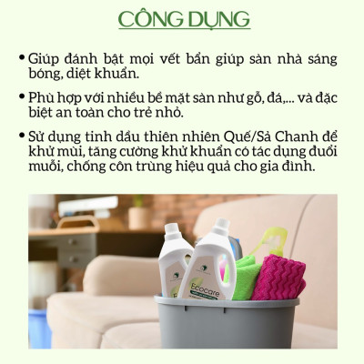 Nước lau sàn Hữu cơ đuổi muỗi hương Quế 4000ml thương hiệu Ecocare