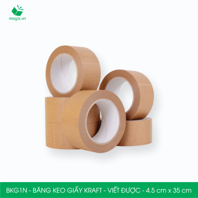 BKG1N - 4.5cm x 35m - 12 cuộn băng keo giấy Kraft da bò mặt nhám viết được - băng dính kraft đóng hàng