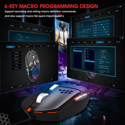 Chuột chơi game có dây HXSJ J400 6 nút Chuột công thái học với Quạt làm mát DPI có thể điều chỉnh 6 cấp cho máy tính xách tay Dsektop