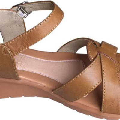 Dép nữ sandal Trường Hải đế xuồng da bò thật màu vàng Cao 5cm HÌNH ẢNH THẬT 