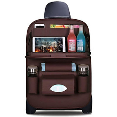 Túi treo đồ kiêm giá để đồ bằng da trên ô tô màu đen và nâu