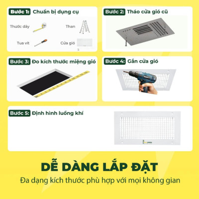 Cửa Gió Sọt Trứng, Lưu Thông Không Khí, Cửa Cấp/ Hồi, Sơn Tĩnh Điện Chống Ăn Mòn, Asia Green( Giá bao gồm VAT)