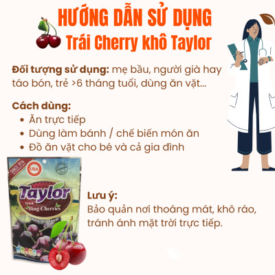 Anh Đào Cherry Khô Taylor Khô Tự Nhiên sấy dẻo không hạt, món ăn vặt trái cây sấy bổ dưỡng 45g