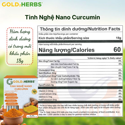 Tinh nghệ Nano Cucurmin GoldzHerbs – Tăng cường hệ tiêu hóa, hệ miễn dịch, giúp làm đẹp – 14 gói/ 500g