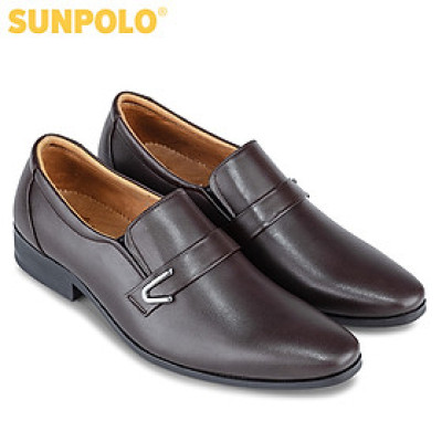 Giày tây nam da bò đế cao su mũi nhọn SUNPOLO SKT116 phiên bản nâu