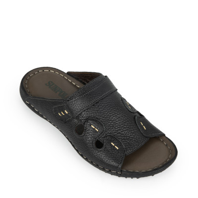 Dép nam quai ngang da bò cao cấp đế cao su SUNPOLO DQN018