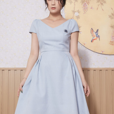 Đầm Công Sở Lụa Crep Dáng Xòe Xếp Ly Nhẹ Maxivic, La Mộc - LM012225