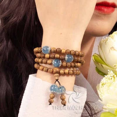 Vòng tay trầm hương tự nhiên 108 hạt mix Đá Phong Thủy - Trầm Tốc - An yên, đoạn trừ 108 phiền não