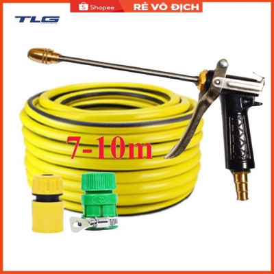 Bộ dây vòi xịt nước rửa xe, tưới cây . tăng áp 3 lần, loại 7m,10m 206318 đầu đồng, cút, nối PE