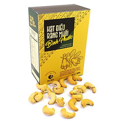 Hạt Điều ko vỏ lụa rang muối Bình Phước, loại A – Hộp giấy 500g, chuyên dùng tặng người nước ngoài