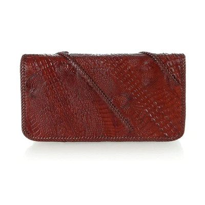 Ví nữ da cá sấu Huy Hoàng nhiều ngăn đầu cá sấu đan viền màu nâu đỏ HP3733