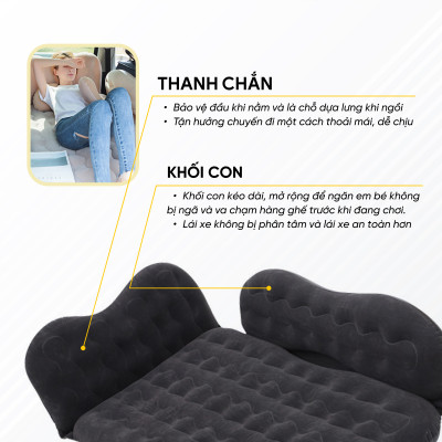 [XẢ KHO]Đệm hơi ô tô, nệm hơi xe ô tô cao cấp hàng dày loại 1, có thành chắn an toàn, tặng kèm bơm điện và bộ gối